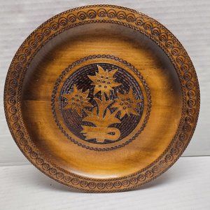 Vintage Hand Carved Black Forest Decorative Wood Art Work Flower Display Plate